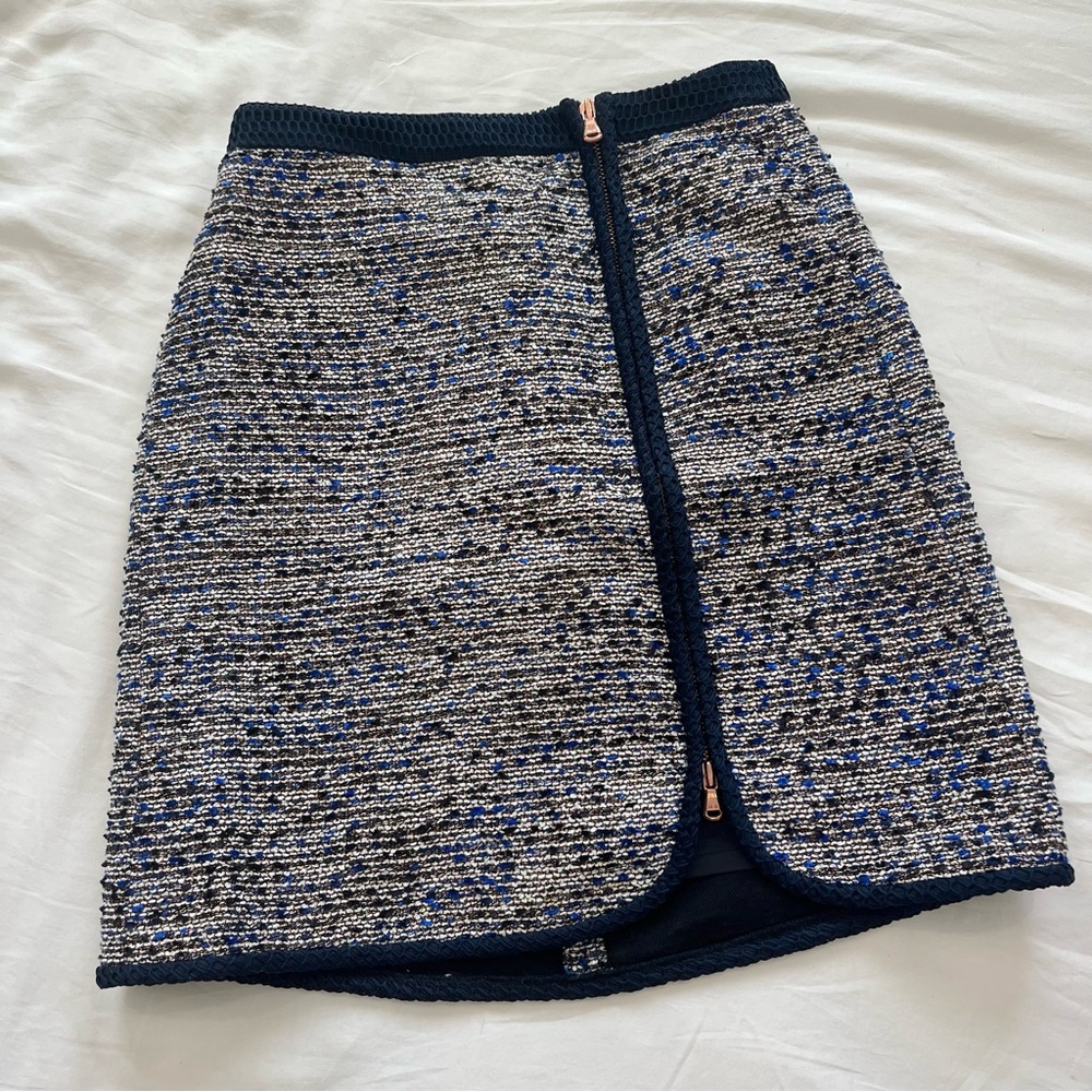 J.Crew Navy Tweed Skirt Rose Gold Zipper Size 00/0